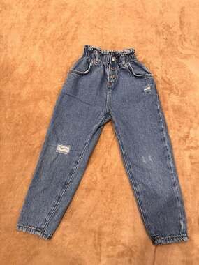 ZARA Kids Girls High-Rise Paperbag Waist Distressed Mom Jeans Size 4-5 Years Jea